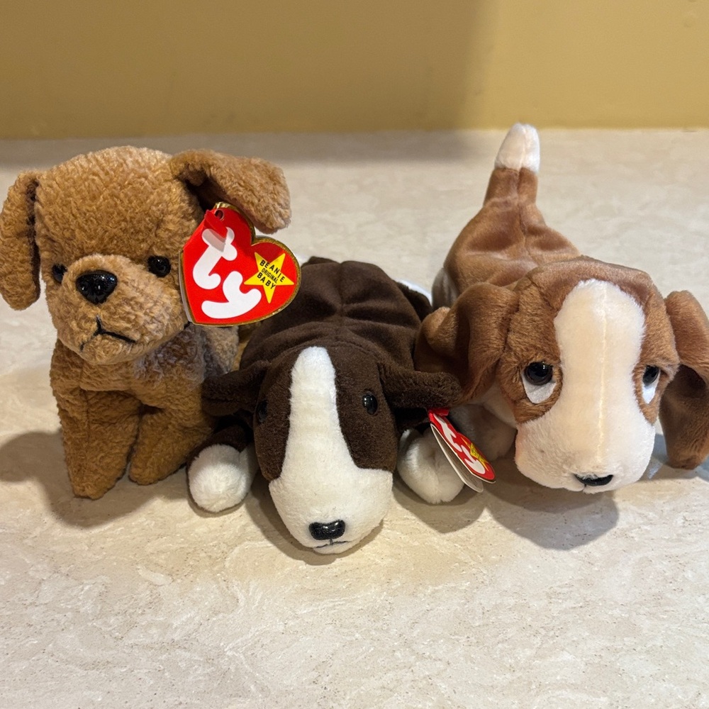 Ty Beanie Babies Dog Trio - Brown and White